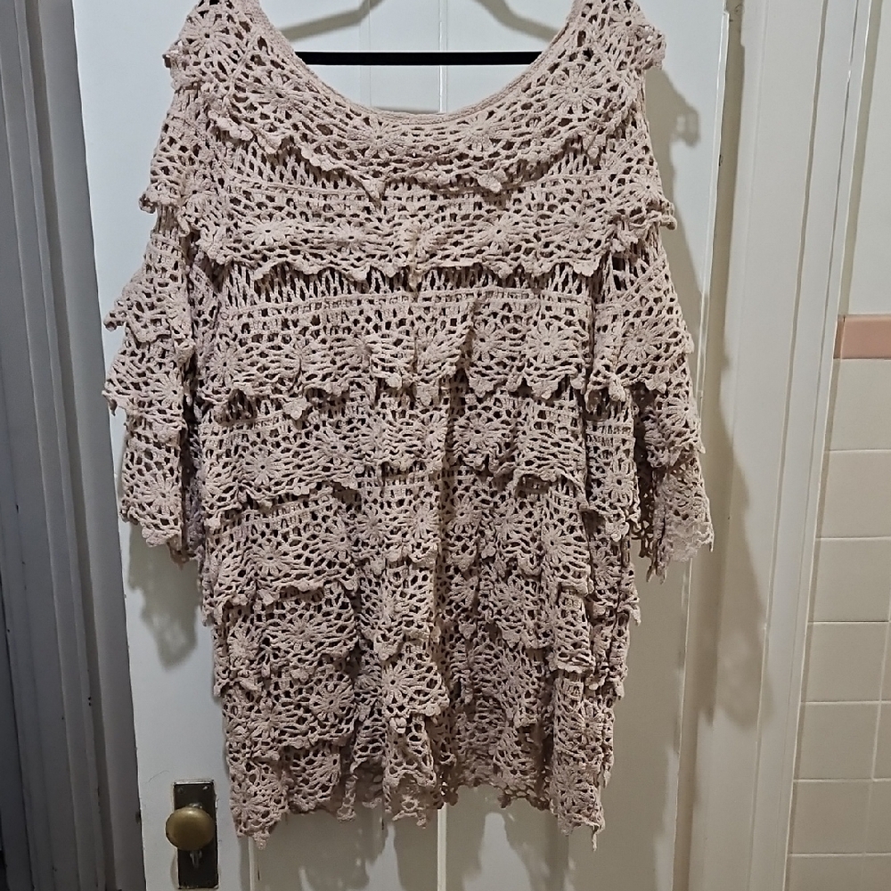 Roaman's Tan Crochet Knit Top 22/24